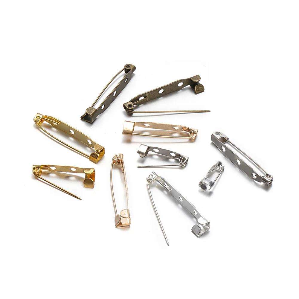 50 stücke 15-40mm Brosche Clip Basis Pins Silber/Gold Farbe Blank Safe Lock Brosche Pin Basis abzeichen Halter Für DIY Schmuck Machen – Detail 5