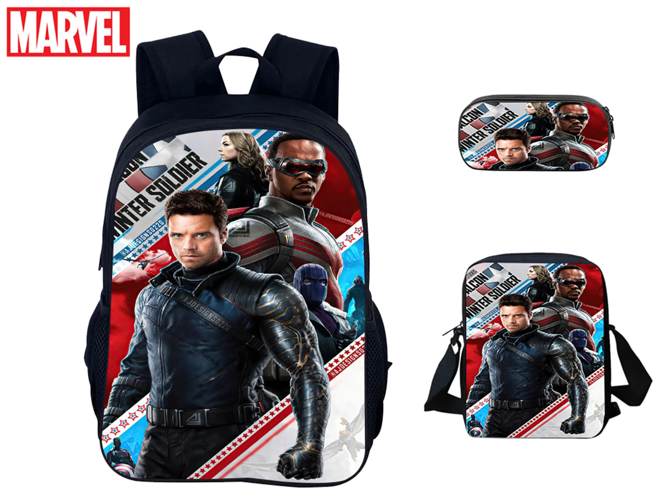 

Winter Soldier Multifunction Student Knapsack+Canvas Side Bag+Pencil Box 3Pcs Set-Back to School Backpack for Little Kid