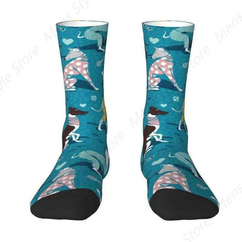 Greyhound Dogwalk Dress Socks Men Women Warm Funny Novelty Whippet Sihthound Dog Crew Socks