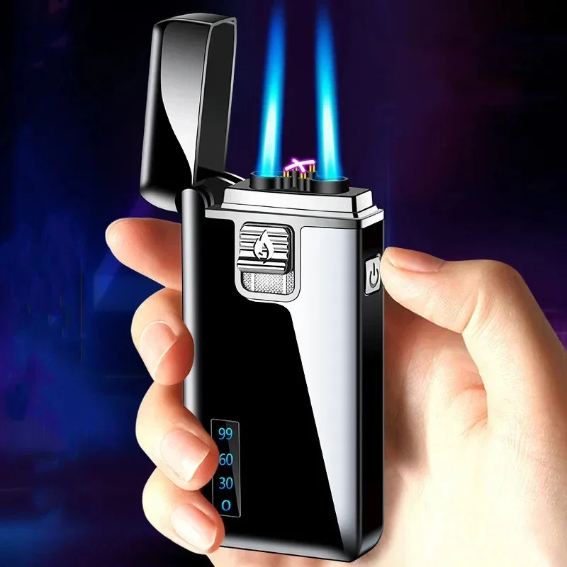 

Metal Windproof Pulse Gas and Electric Double Arc Plasma USB Turbo Lighter Outdoor Barbecue High-flame Cigar Lighter Men's Gifts