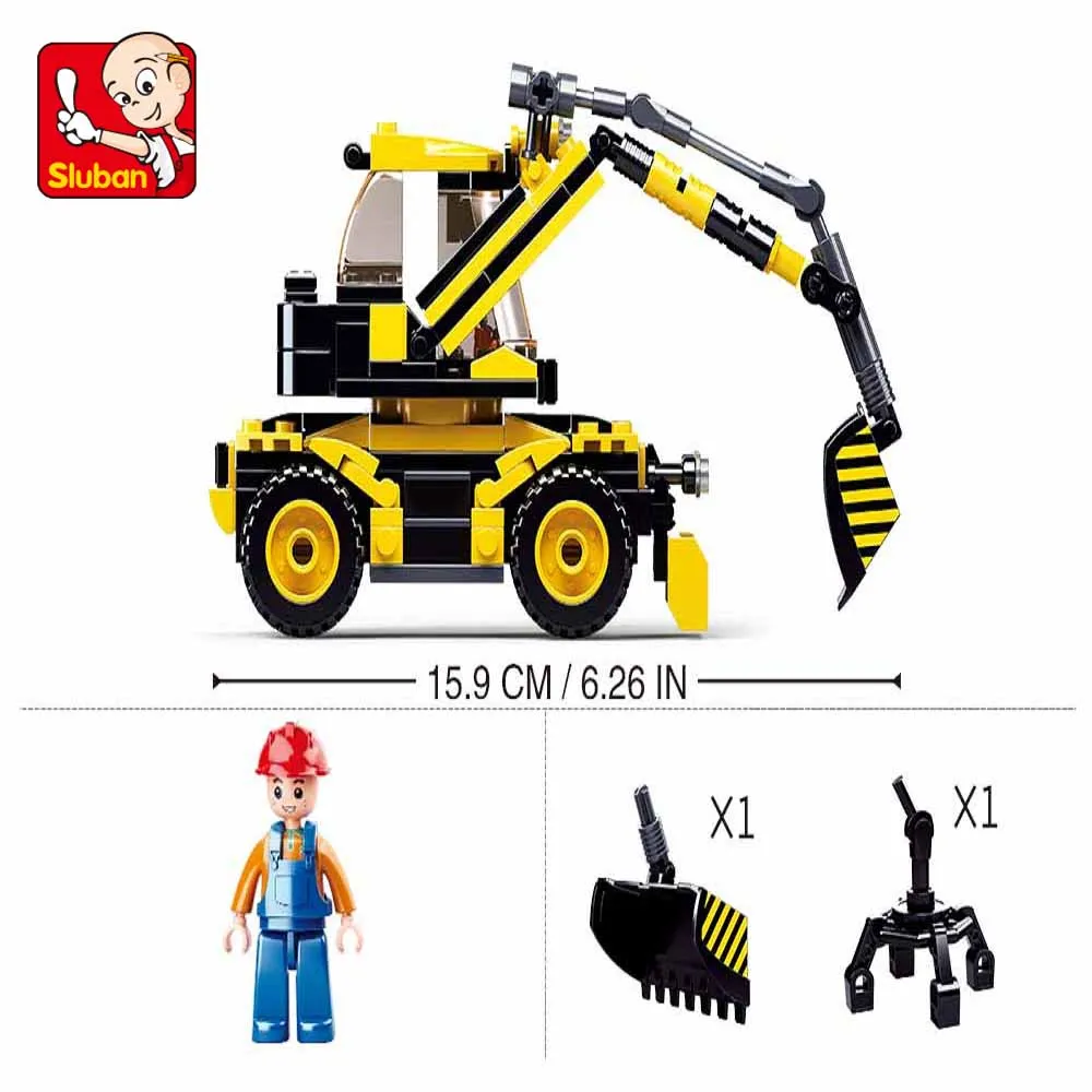 Sluban Building Block Toys City Engineering B0805 escavatore gommato 196 pezzi mattoni Compatbile con marchi di piombo kit di costruzione