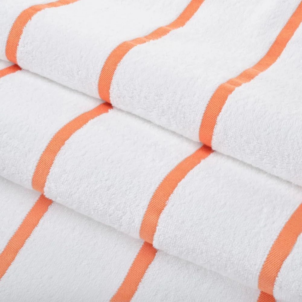 Striped Beach Towel Loose -24 Piece Set - Soft Plush Quick Drying White Cotton Towel Set, 480 GSM Thick, Highly Absorbent