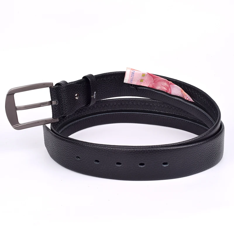 Genuine Leather Zipper Hidden Cash Belt Travel Anti Theft Belt Pin Buckle Belt Waist Pack Outdoor Cash Secret Pocket Wallet