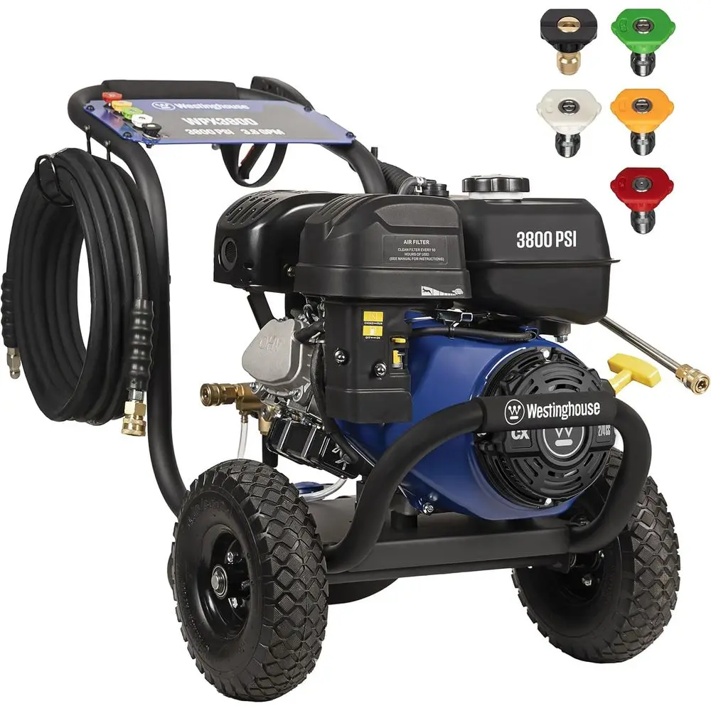 

WPX3800 Gas Prure Washer, 3800 PSI and 3.6 GPM, Onboard Soap Tank, Spray Gun and Wand, 5 Nozzle Set, or Cars/ences/Driveways/Hom
