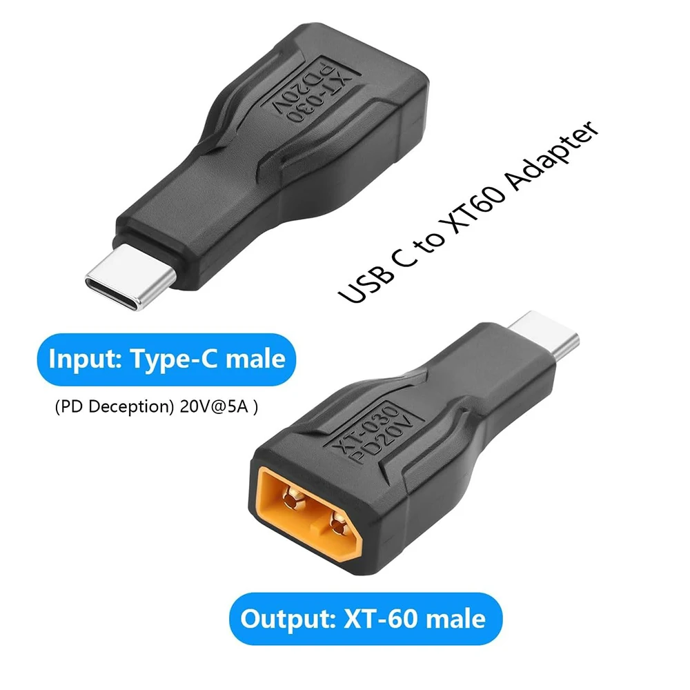 USB C to XT60 Adapter 100W 20V 5A Type-C to XT60 Charging Connector for RC Car FPV Drone Energy Storage Power Outdoor Power