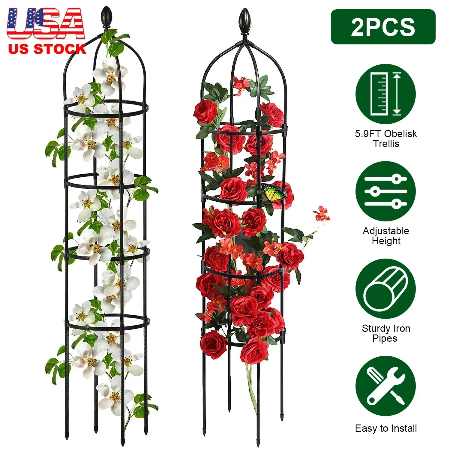2 Packs Garden Obelisk Trellis 5.9FT Plants Tower for Climbing Plants Flower Vegetable Vine Support Rustproof Garden Plant Trell