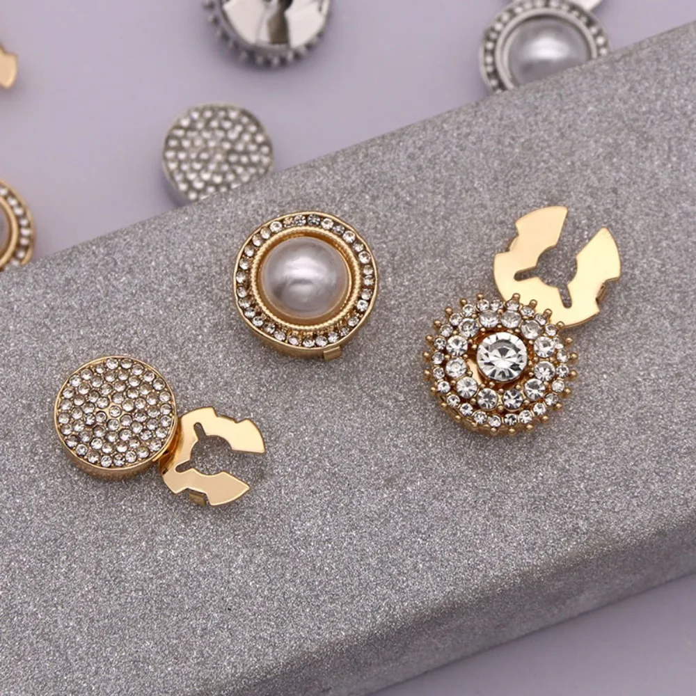 2PCS Elegant Round Pearl Inlaid Cufflinks Collars Enhance Temperament Exquisite Sweater Decorative Buttons High-end Accessories