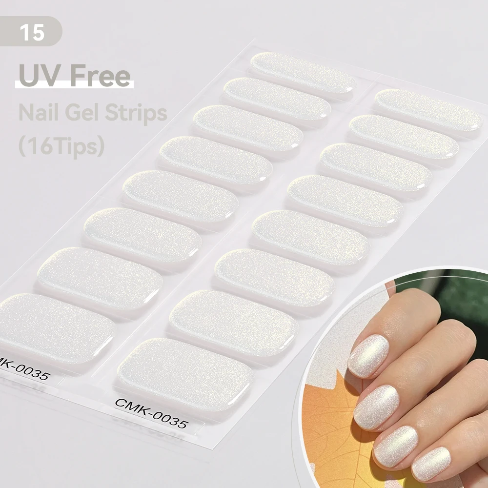 16Tips Laser Pearl Full Cover Nail Gel Paste Glitter UV Baking Free Nail Gel Polish Strips 3D Stickers For Nails Manicure DIY