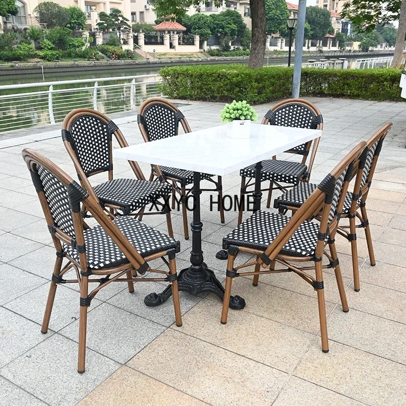 French Homestay Small Apartment Garden Furniture Sets Retro Outdoor Balcony Rattan Chair Restaurant Hotel Leisure Table Chairs