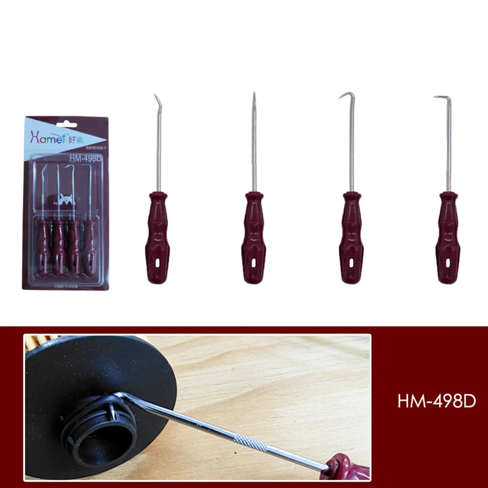 

4 Pcs Hook Set, DaKuan Hose Removal Hook Set, Car Hook, Oil Seal Puller, O-Ring Hook, Vacuum Hoses Trim Tool HM-498L