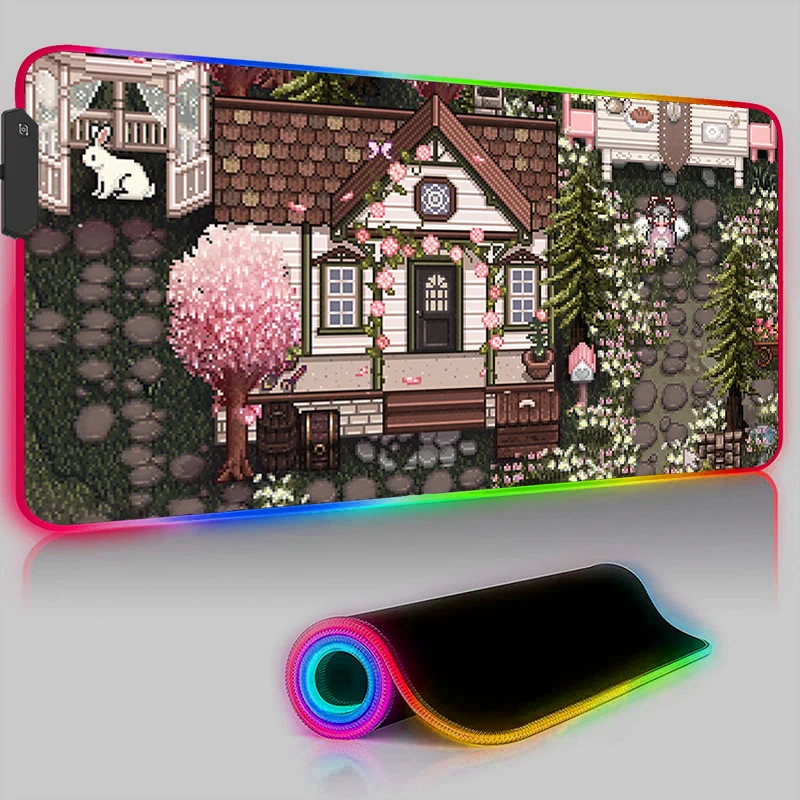 

Anime Game Stardew Valley Mouse Pad LED Backlight Pad Kawaii Gaming Mousepad RGB Accessories Gamer Cabinet Keyboard Pad Desk Mat