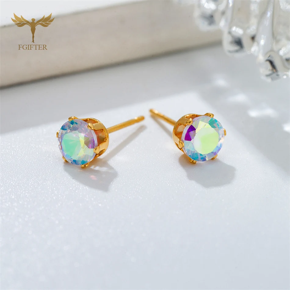 Juego de pendientes de cristal de colores para mujer, Perno de oreja minimalista de circón, joyería de acero inoxidable, Piercing, accesorios,