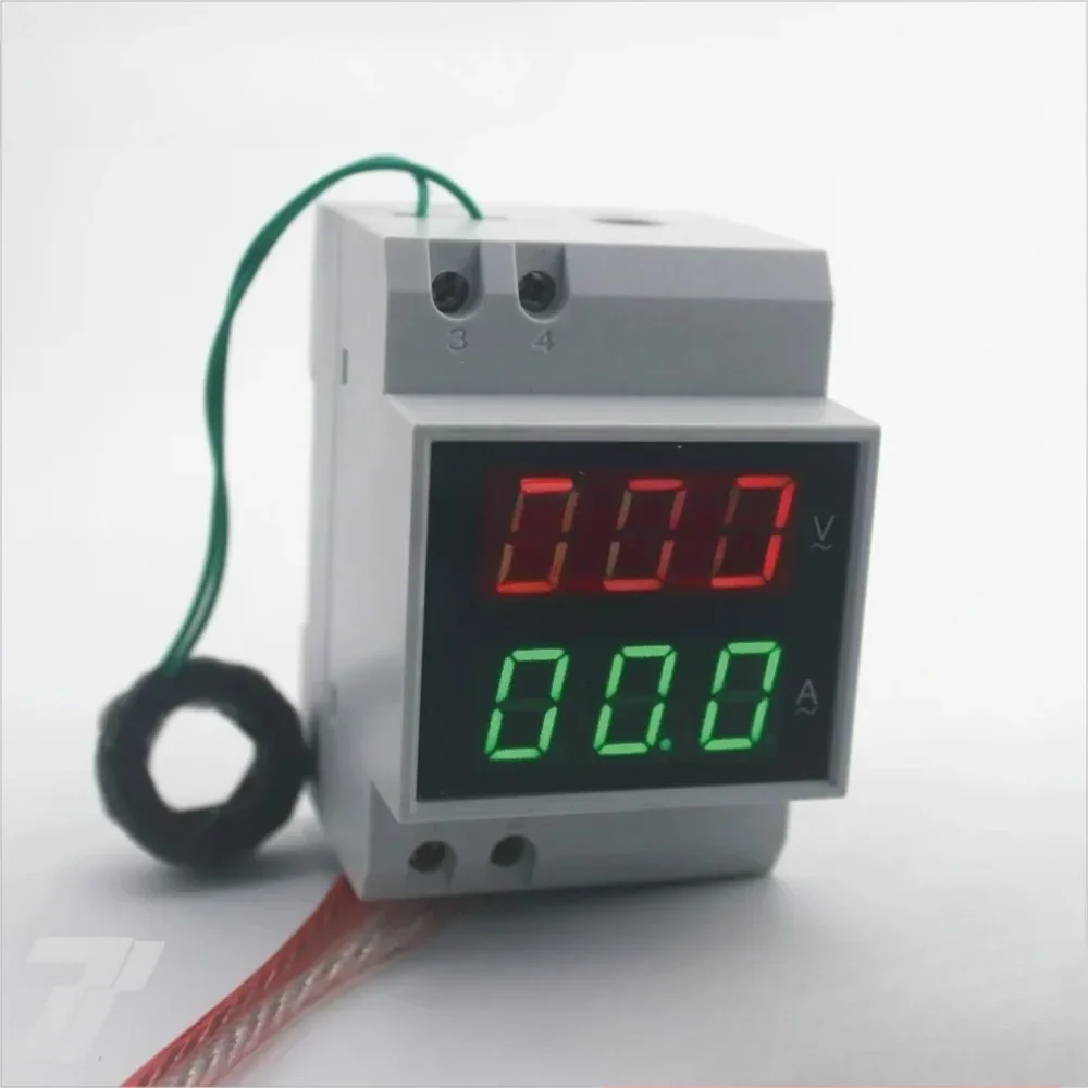 Din rail LED display Voltage and current meter with extra CT Current Transformers voltmeter ammeter range AC 80-300V 0.1-99.9A f