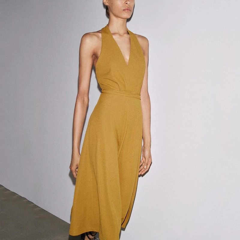 2025年夏 レディーススタイル ストラップレス ネックハンギングドレス ノースリーブ ポリエステル繊維00% シングルピース ヨーロッパスタイルドレス