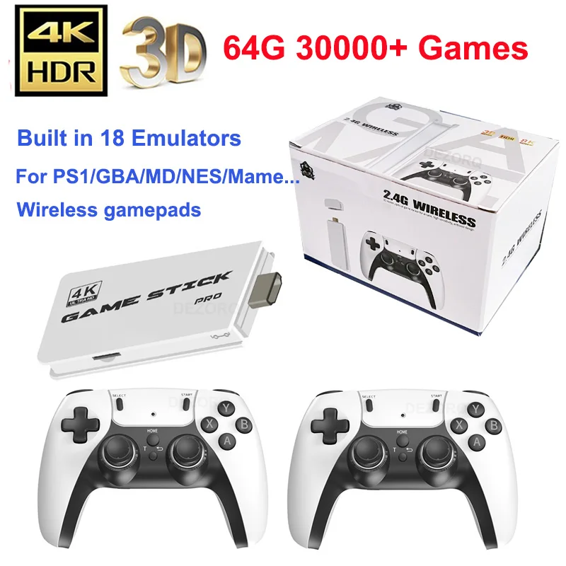 

M15 4K Game Stick 64G 30000 Games Video Game Console 18 Emulators Double Wireless Controller Retro Game Consolas for PS1 Arcade