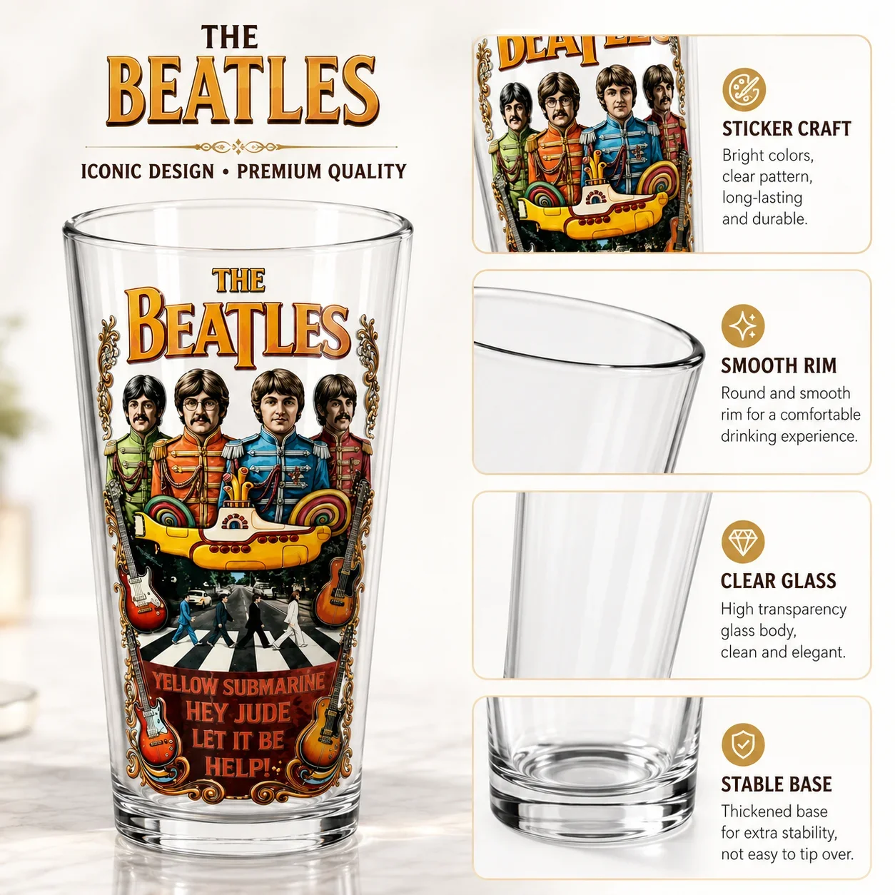 The Beatles Beatles-themed relief glass, rock band commemorative beer glass, around the bar
