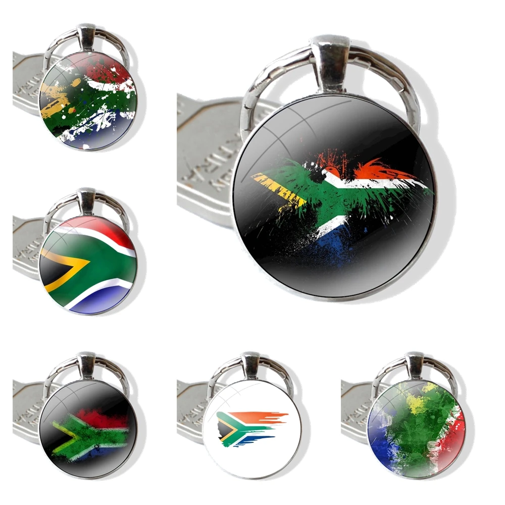 Glass Metal Pendant Key Chain Classic Men Women Key Ring Accessories Jewelry Gifts South African flag Amazing