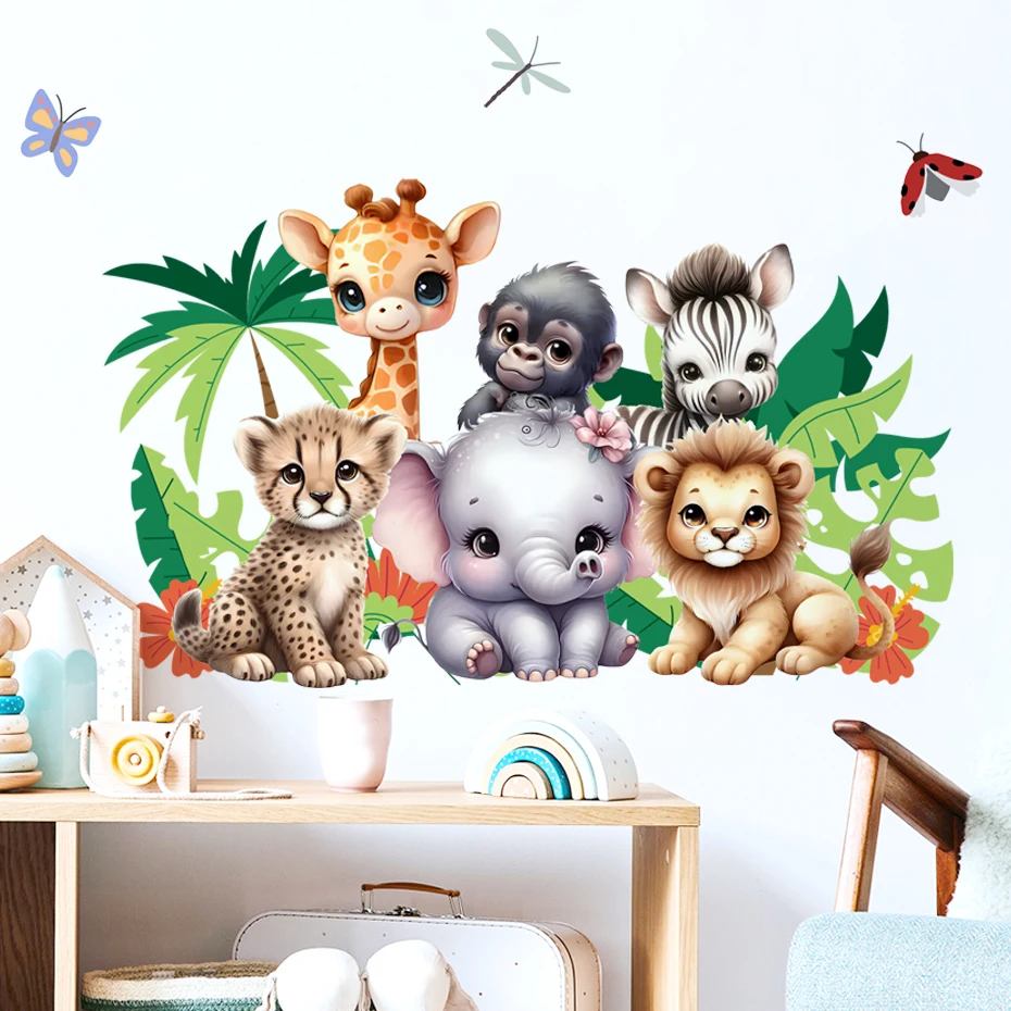 

Animals Wall Decals, Cute Safari Wall Stickers for Baby Kids, Jungle Theme Decor for Nursery, Classroom, Playroom, Bedroom