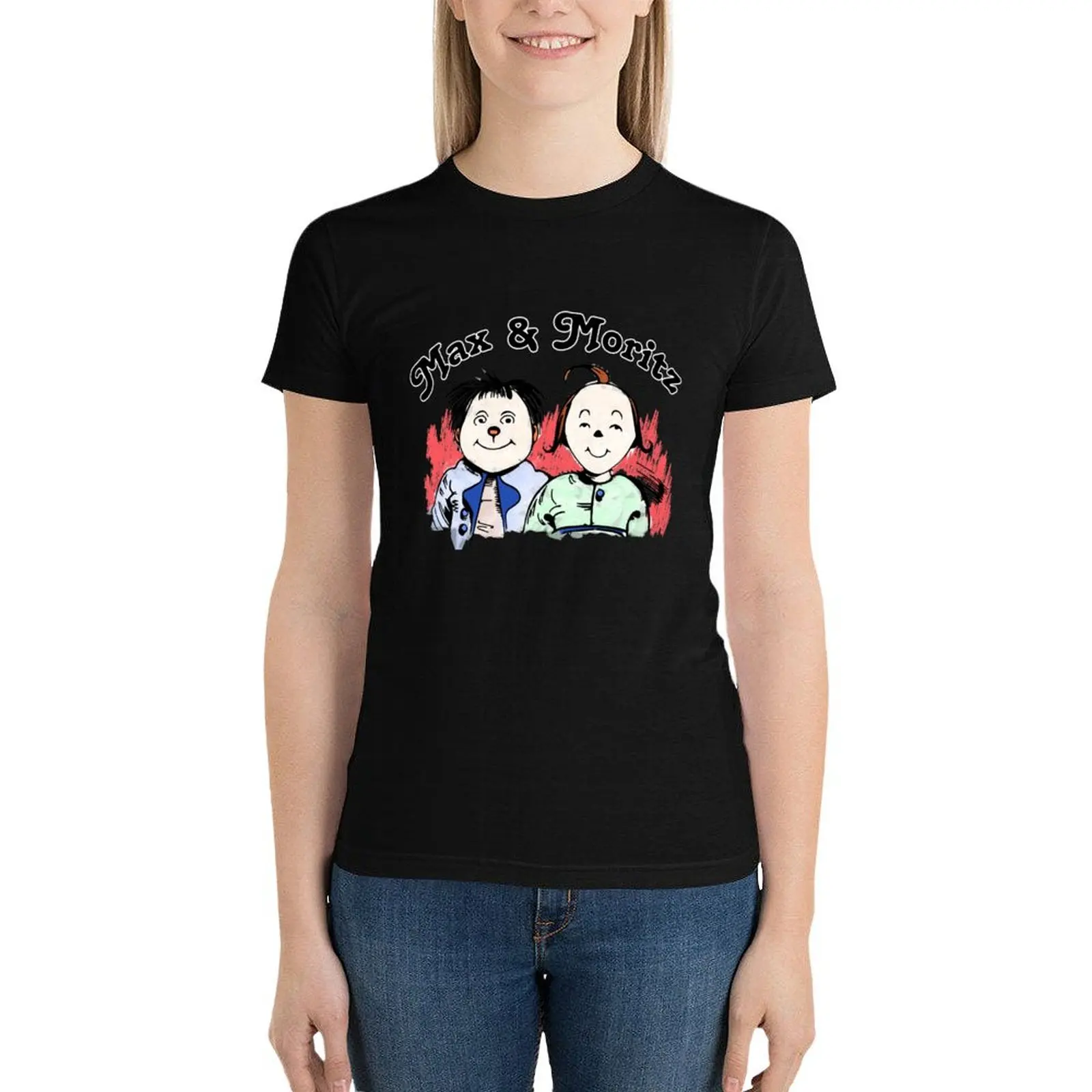 delight children and adults.The design by Mallybeau Mauswohn shows the well-known portrait of Max and Moritz. Colorfully T-Shirt