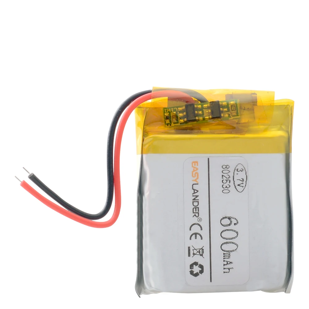 3.7V 600mAh Lithium Polymer LiPo Rechargeable Battery 802530 For Mp3 Headphone PAD DVD E-book Bluetooth Headset Recorder Camera