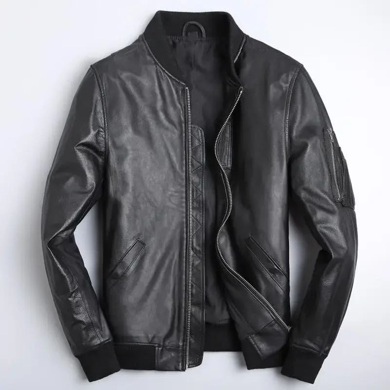 Real Leather Jacket Men Spring Autumn Cow Leather Jacekt Motorcycle Bomber Jacket Mens Clothing Jaqueta De Couro 1813 YY1018