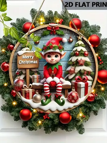 Charming Christmas Elf Wooden Sign - 20.07cm Round, Perfect for Cafe, Bar, Party & Home Decor | Ideal Gift for Best Friends