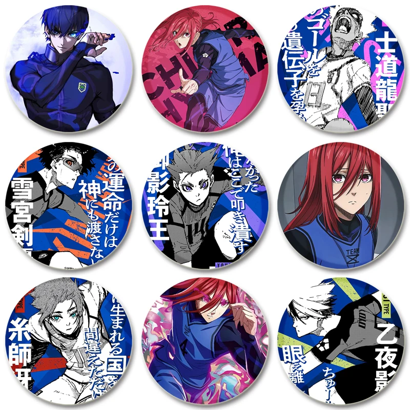 32/44/58mm Round Pins Anime Blue Lock Brooches for Backpacks Meguru Rensuke Hyouma Yoichi Badges Clothing Jewelry