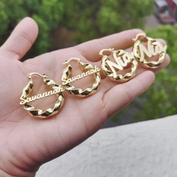 LeeChee Custom Nameplate Earrings Twist Hoop Personalization Letter Name 30mm Earring Stainless Steel Jewelry Gift for Girls