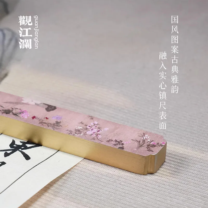 1PCS Brass Paperweight with Ancient Painting, Chinese Calligraphy Seal & Letter Press for Writing, Desk Decor Art Gift