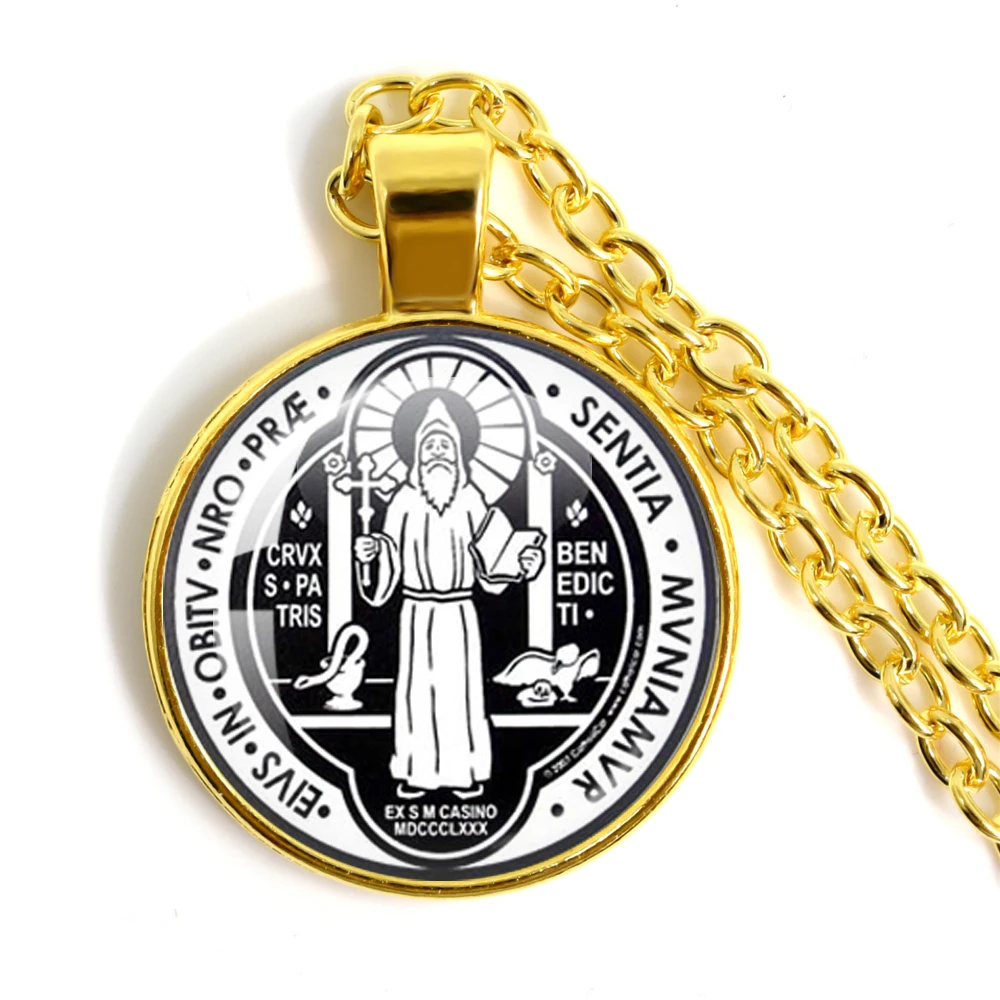 Saint Benedict Catholicism 25MM Gold, Silver, And Copper Plating Necklace Religious Amulet Charm Jewelry Gifts