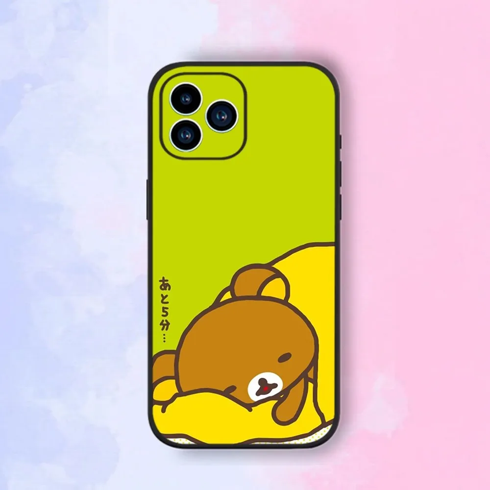 Kawaii R-Rilakkumas Phone Case iPhone 15,14,13,12,11,XS,XR,X,8,7,Pro,Max,Plus,mini Silicone Black Cover