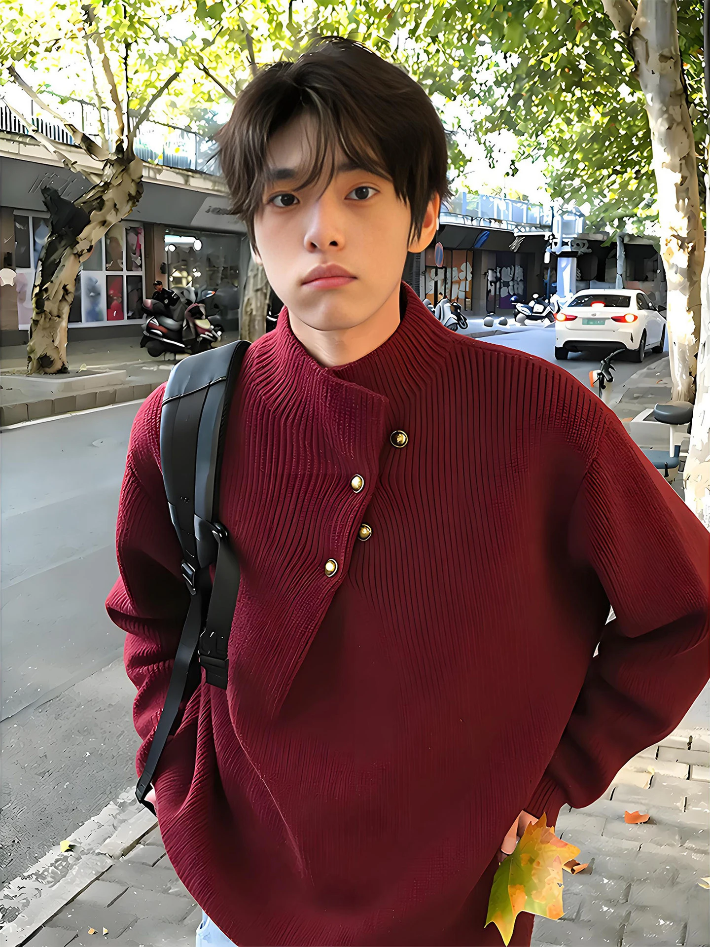 

Красный мужской вязаный свитер с высоким воротником, асимметричный, винтажный, для Нового года, повседневный, из смесового хлопка, с длинным рукавом