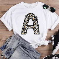 26 Leopard Letter Tshirt Personality Leopard Print English Letter ABC Men's and Women's Short Sleeve T-shirt Oversized T Shirt