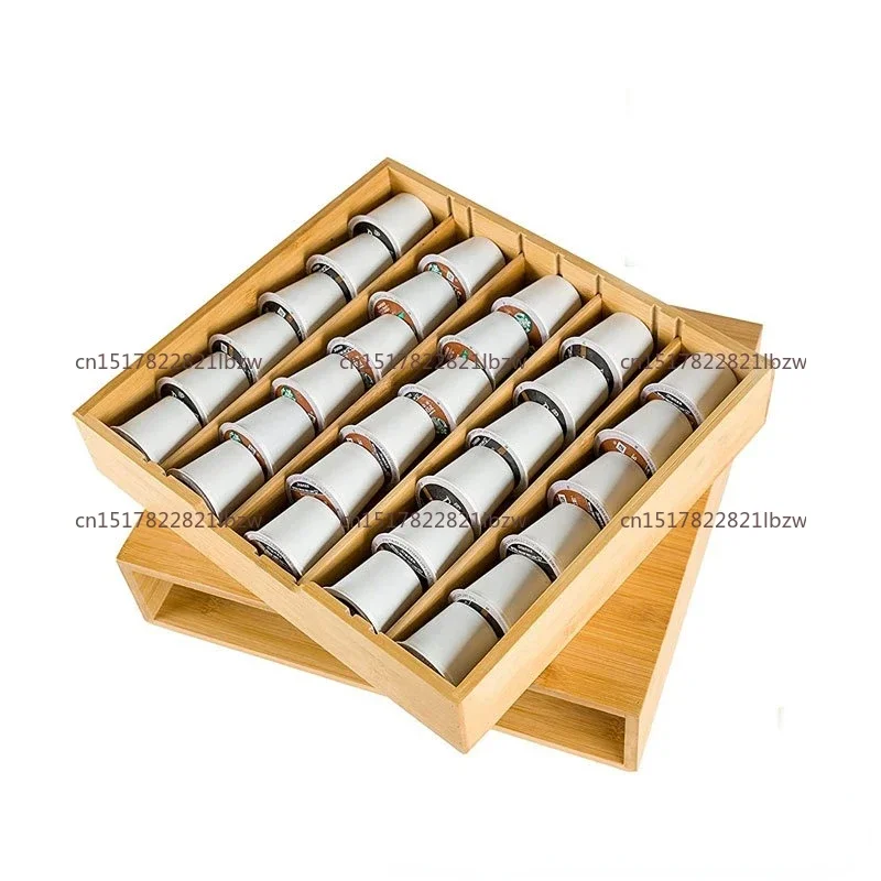 Bamboo Drawer Storage Box, Household Coffee Tea Capsule Storage Box, Tea Room Multi-Grid Coffee Storage  Stand