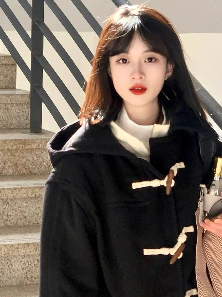 

Двустороннее шерстяное пальто Bla с пуговицами из рога, утепленное, для осени и зимы, корейская версия, прямого кроя