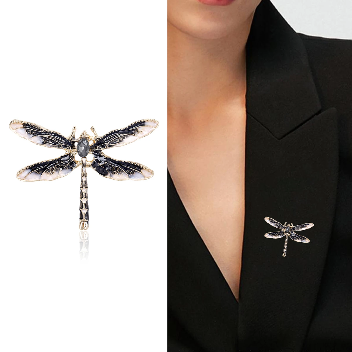 Rhinestone Dragonfly Brooches for Women Unisex Pearl Insect Pins Banquet Party Backpack Gifts Jewelry Accessories