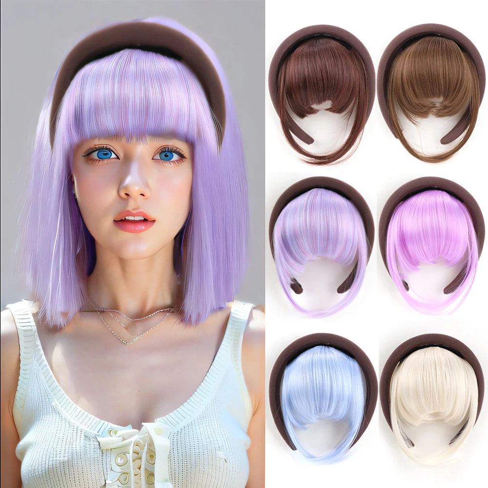 Headband Bangs Synthetic Bangs Hairpiece Sponge Headband Soft Fringe Bang Extensions with Removable Magic Paste for Women Girls