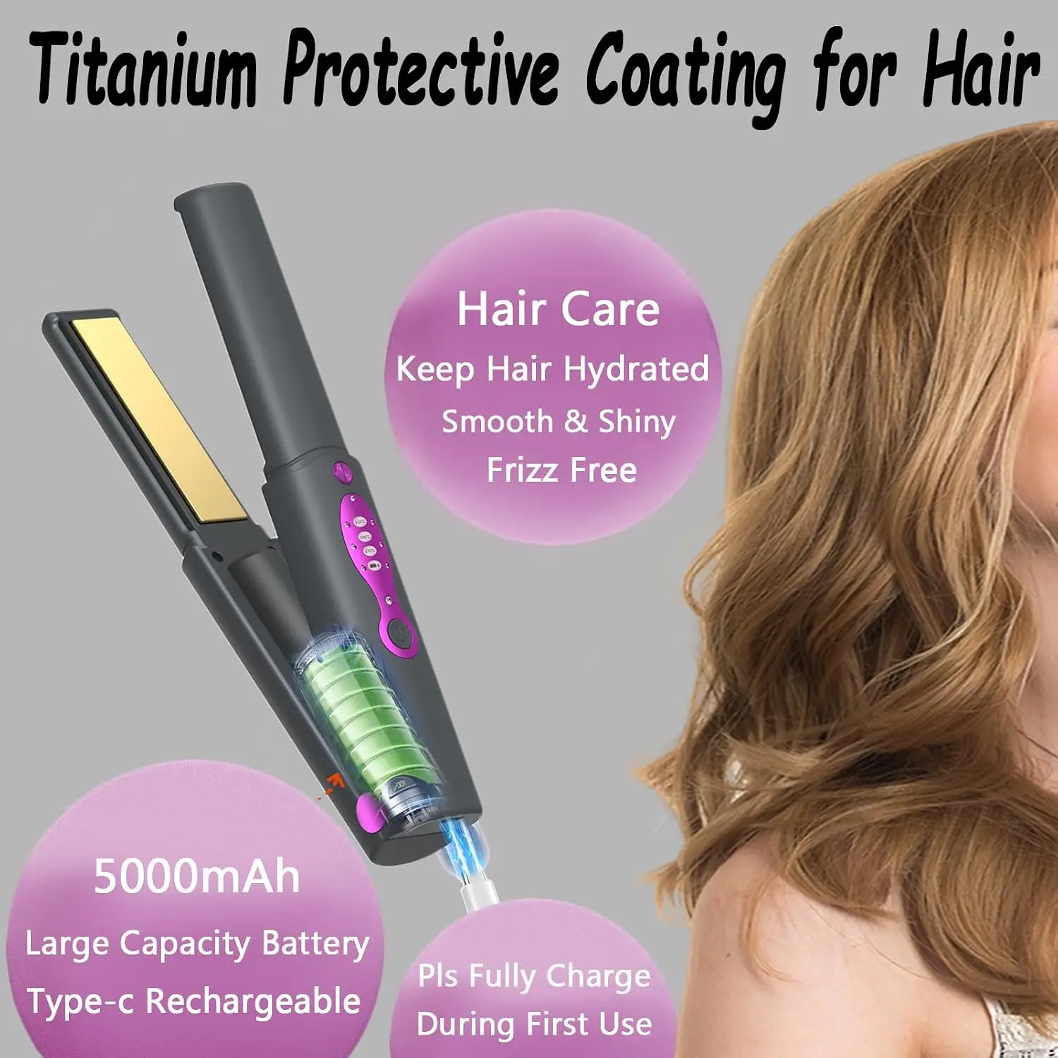 2 in 1 Cordless Hair Straightener and Curler, Fast-Heating Cordless Flat Iron for Quick Styling