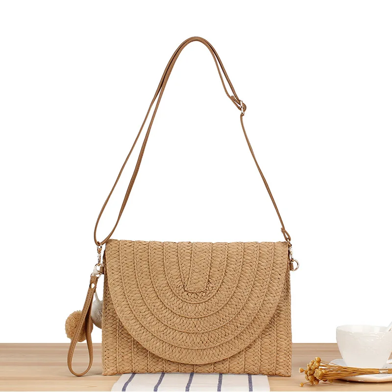 

Straw Woven Shoulder Crossbody Bag Beach Clutch Handbag Casual Summer Handmade Envelope Bags for Women Totes Purse