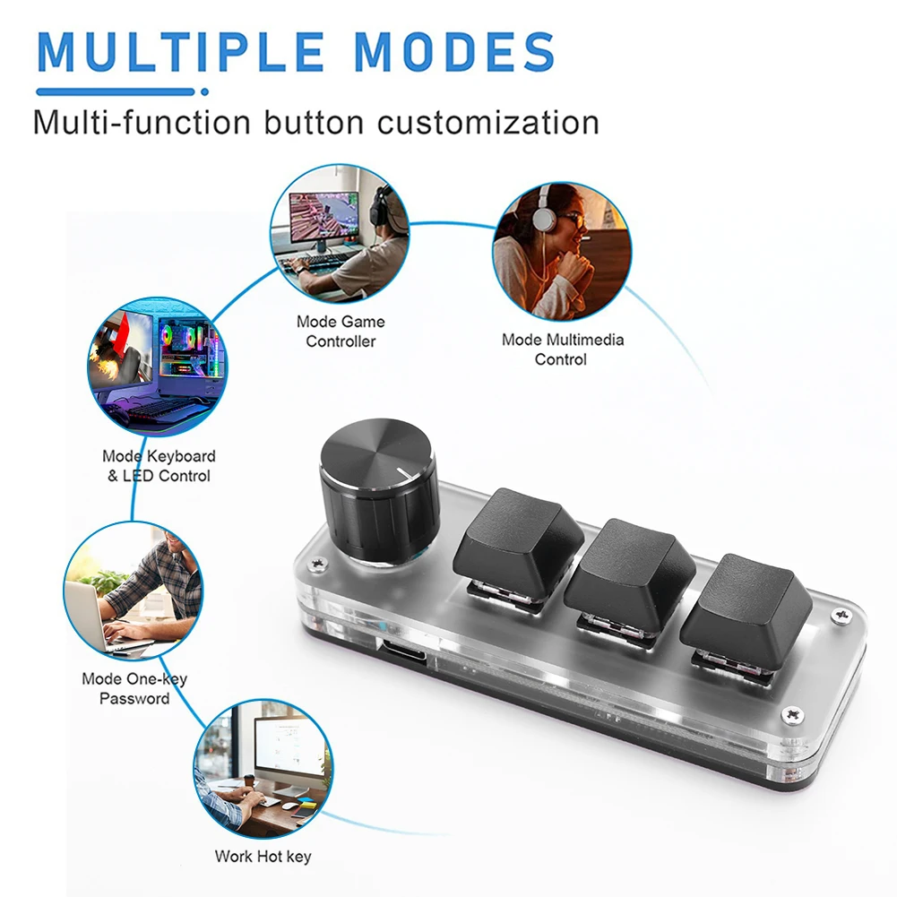 3 Key 1 Knob/4 Key Programming Macro Custom Knob Keyboard RGB Wired USB One Handed Hotswap Mechanical Gaming Keyboard