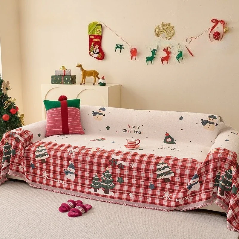 New Christmas Sofa Cover Cloth Towel with Festive Atmosphere Fully Wrapped Sofa Cushion Skin Friendly Suitable for All Seasons