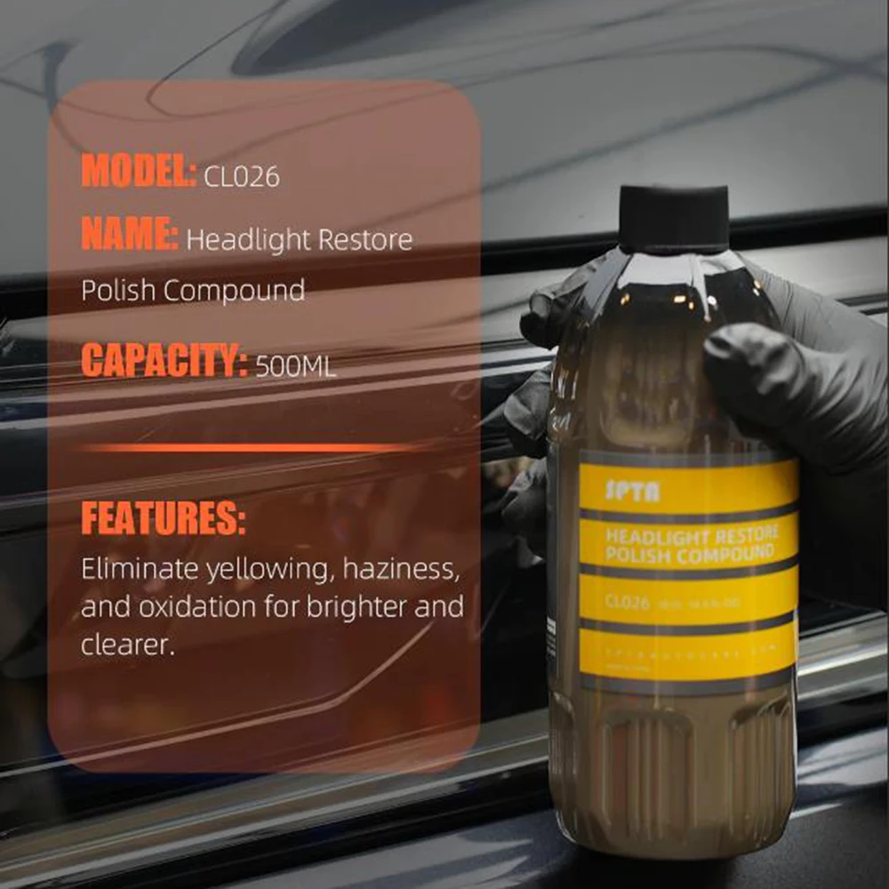 SPTA CL026 Headlight Restore (17 fl. oz/500ml) Removes Oxidation, Scratches & Yellowing UV Protection for Clear Headlights