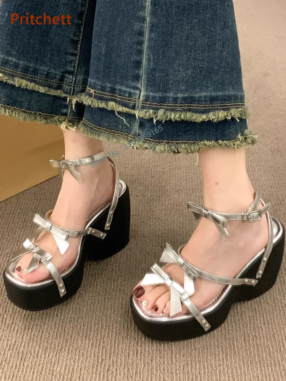 

Weave Platform Mixed Color Sandals Round Toe Buckle Strap Wedge Real Leather Straight Strap Shoes Rivet Slingback Summer Shoes