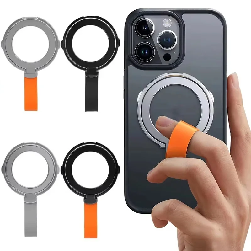 Doppelseitiger magnetischer Fingerhalter und Handygriff mit Ständer für iPhone 17, 16, 15, 14, 13 Serie, kompatibel mit MagSafe, 360° drehbar, abnehmbarer Ständer