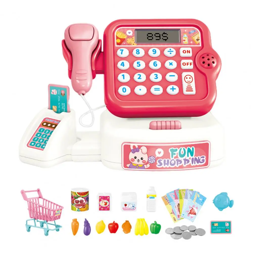 Funny Cash Register Toy Educational Kids Cash Register Toy Set with Calculator Scanner Grocery Basket Pretend Play for Boys