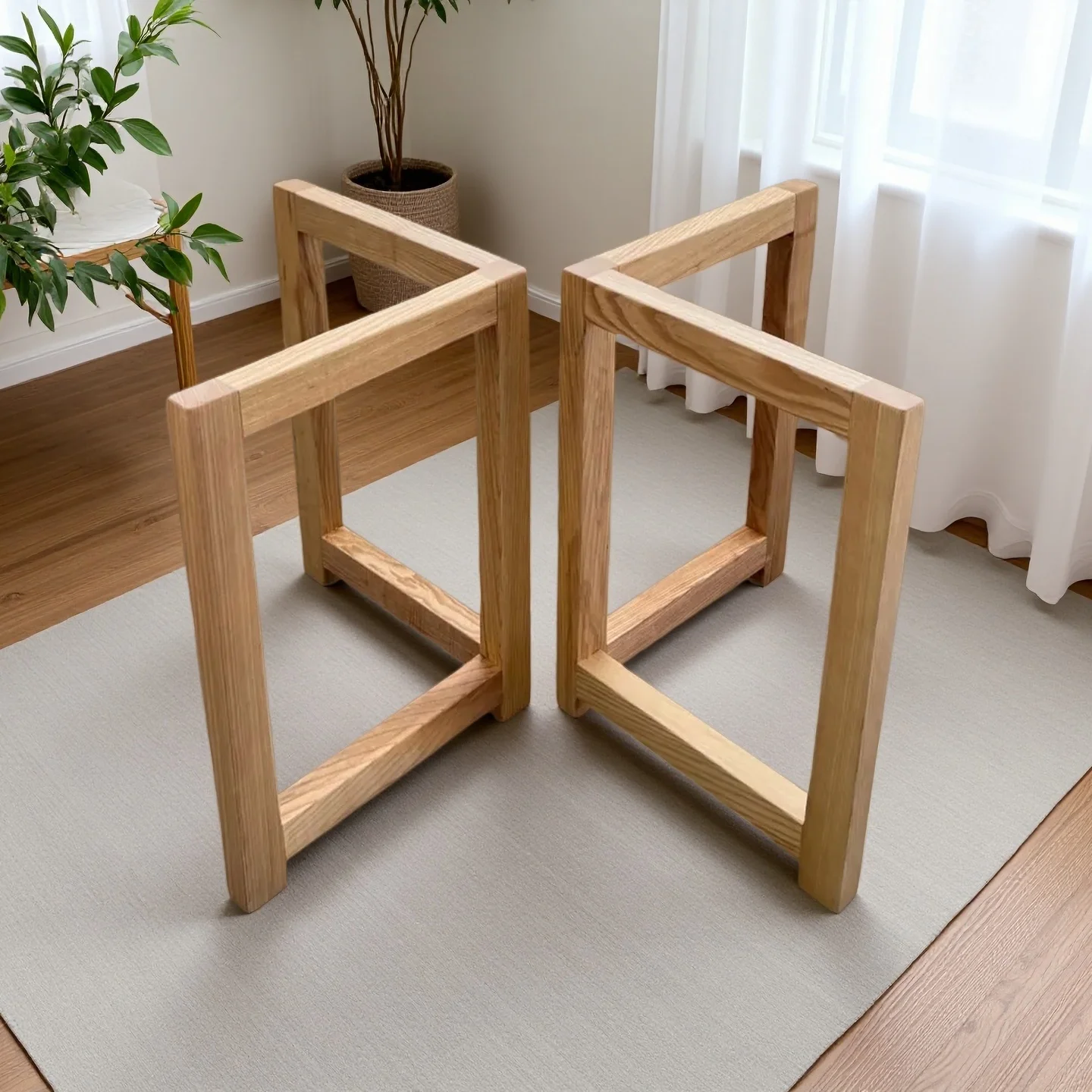 Nordic ash table legs, solid wood, double V shape, large slab support, log dining table, tripod, slate, marble support