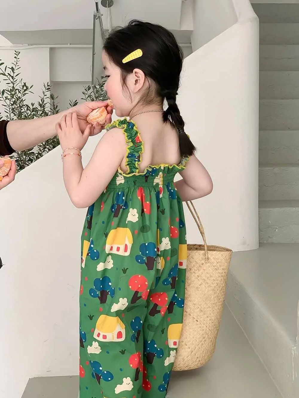 Congme 3-8 Yrs Girls Clothing Jumpsuit Kids Fashion Pants Cute Cartoon Casual Camisole Pants For kids