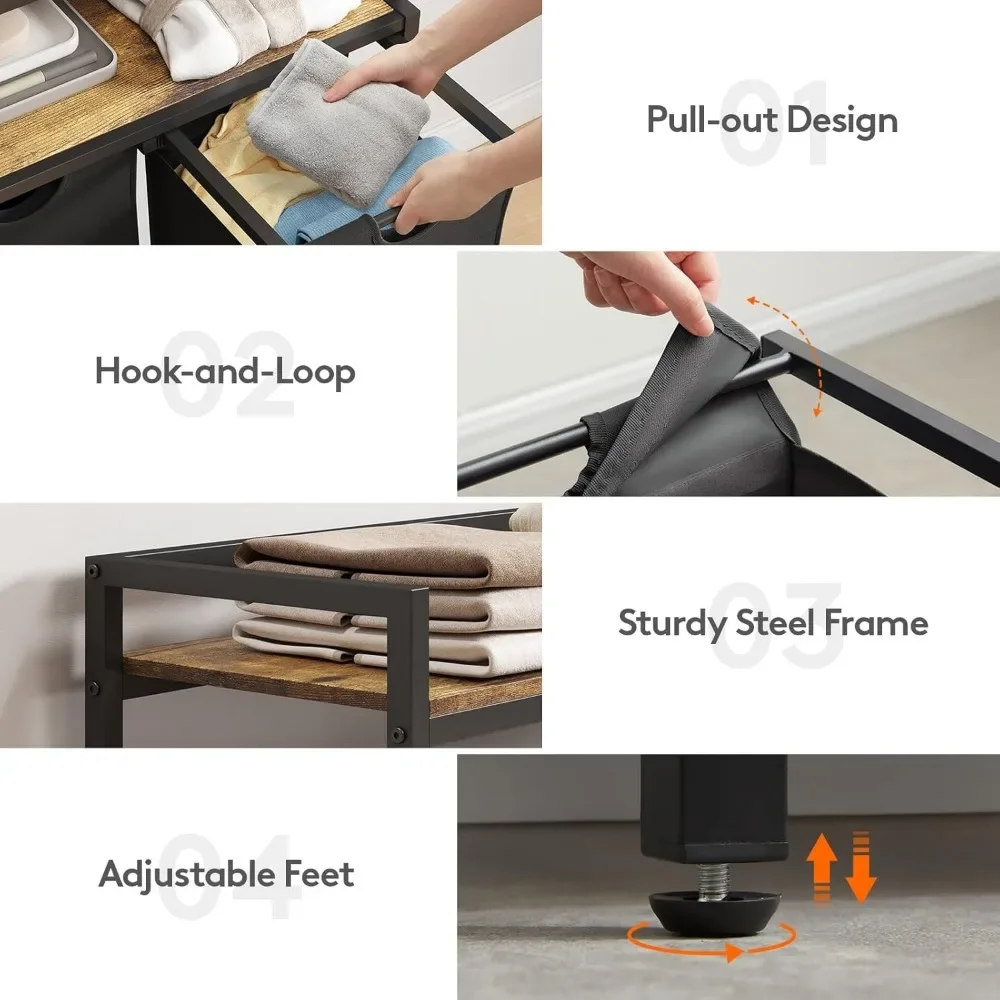 Cesto de roupas mais vendido, 4 seções, 168l, organizador de cesta de roupas para lavanderia, marrom rústico