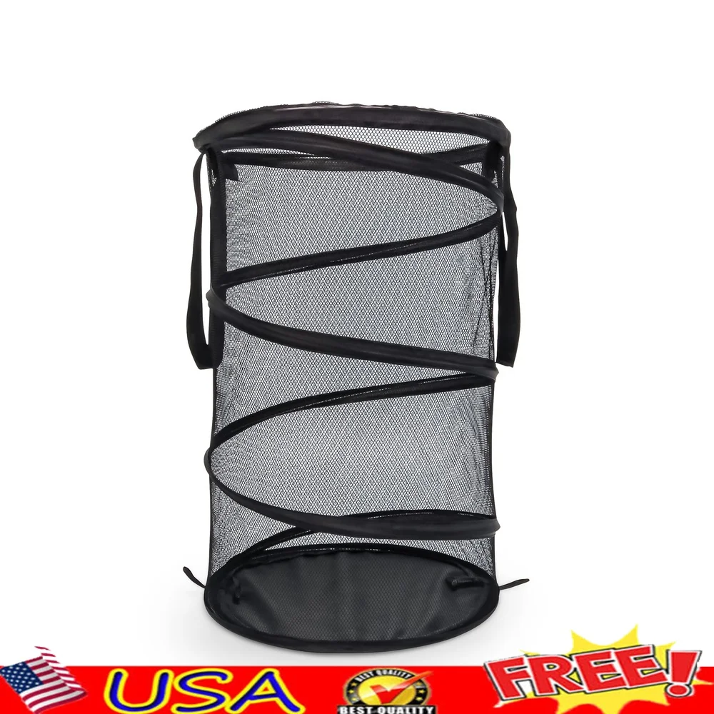

Lightweight Collapsible Pop-Up Laundry Hamper with Durable Handles Mesh Sides Airflow Easy Storage Round Design