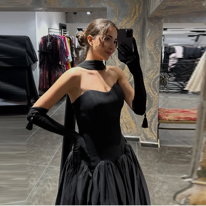فساتين سهرة مخصصة بدون حمالات أشرطة على شكل حرف A فستان حفلات براقة مطوي فيستدوس دي فييستا أنيقة #3